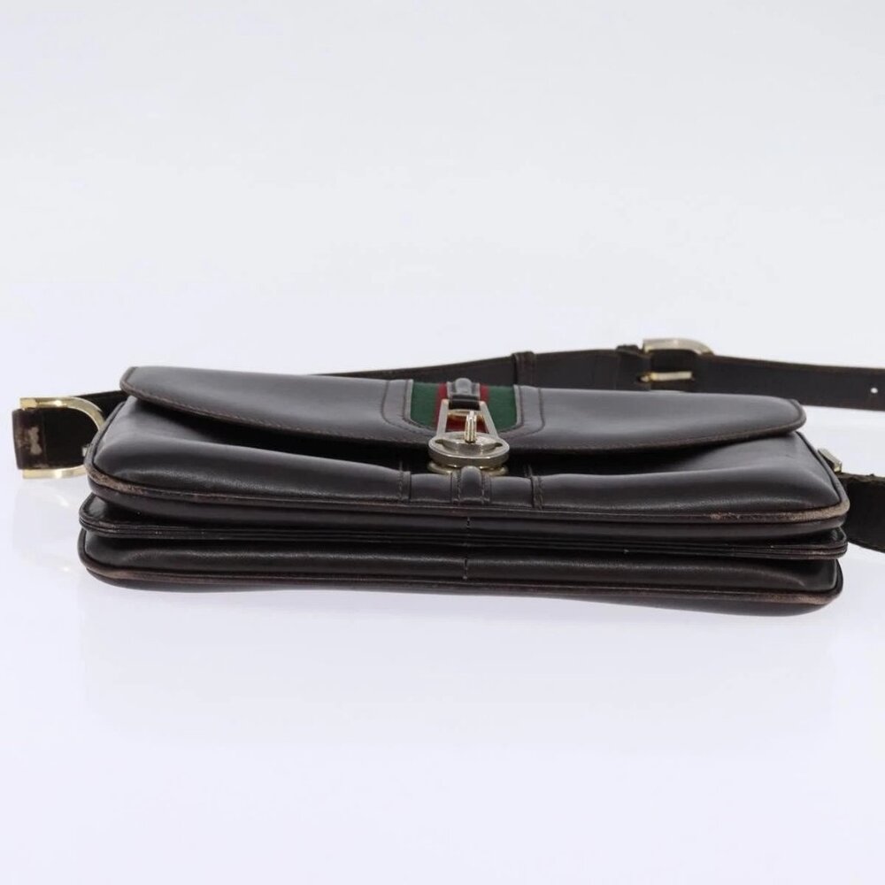 GUCCI Web Sherry Line Shoulder Bag Leather Dark Brown Gold Red Auth ep11429 - Picture 7 of 16